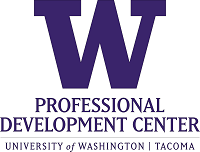 Purple W on left with text below: "Professional Development Center University of Washington Tacoma"
